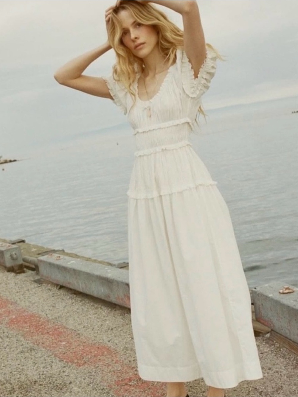 DÔEN Leanne shirred organic cotton-poplin midi dress